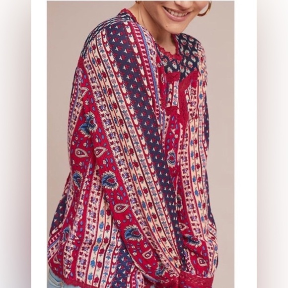Anthropologie Maeve Gretchen Patchwork Blouse Size 2 - Picture 2 of 10